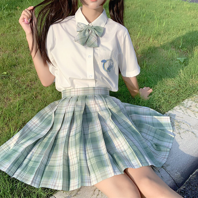 土拨原创树绕村庄绿格jk制服正版百褶短裙半身裙