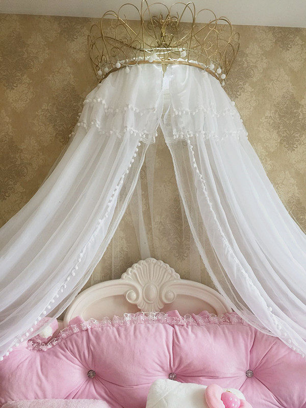 床幔北欧宫廷小毛公主蚊帐床头纱幔简约纯白床幔