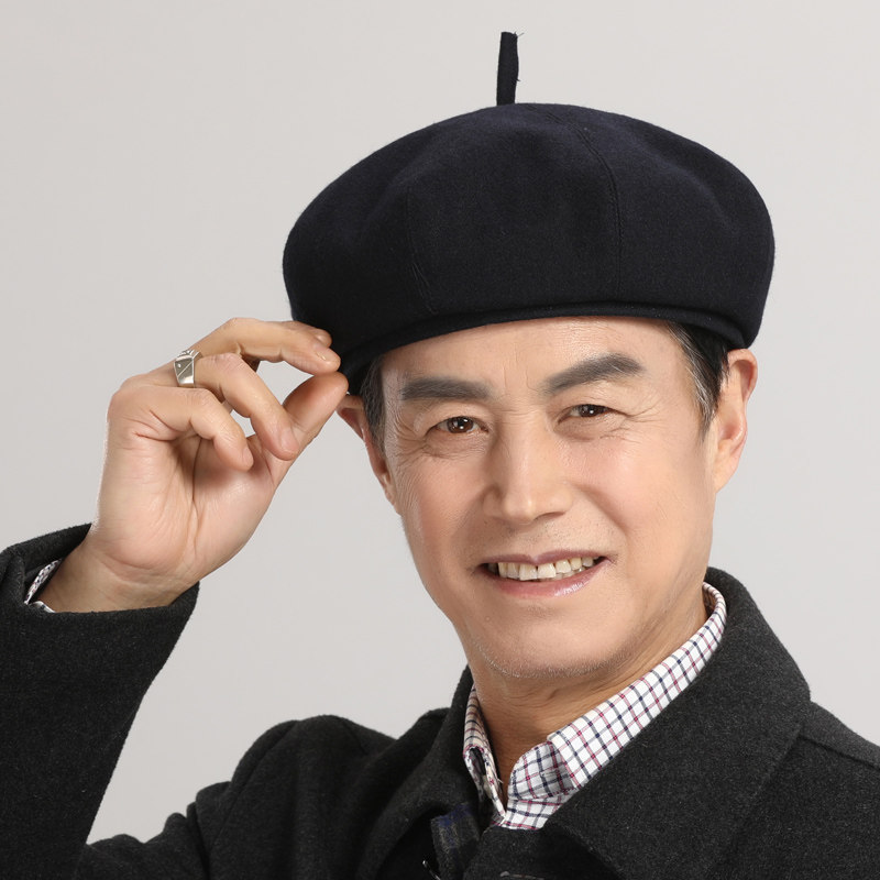 老头爷爷中老年画家帽老年人八角帽秋冬羊毛呢爸爸帽 老人帽子男士
