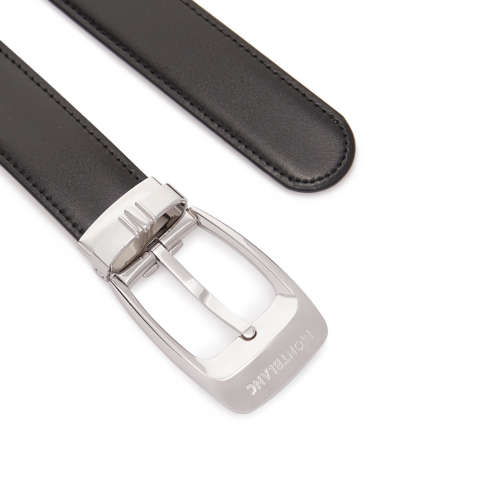 montblanc/万宝龙 男士黑色牛皮银色矩形针扣腰带皮带 - 天猫奢品官方