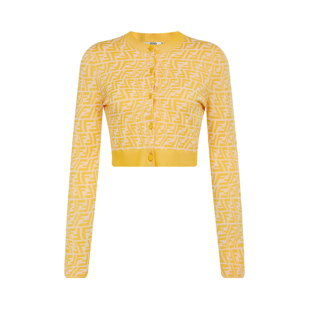 fendi芬迪黄色经典提花女士针织开衫毛针织衫