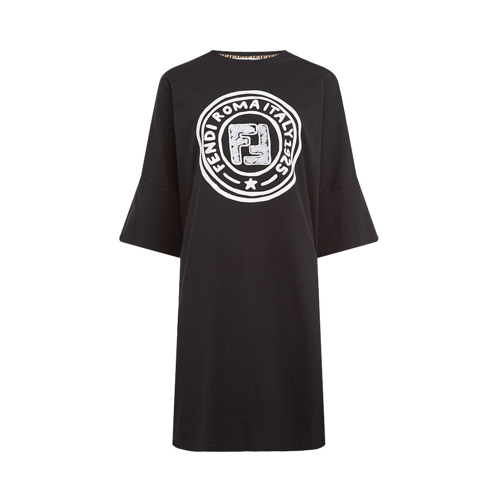 fendi黑色经典logo圆领女士简约百搭短袖t恤