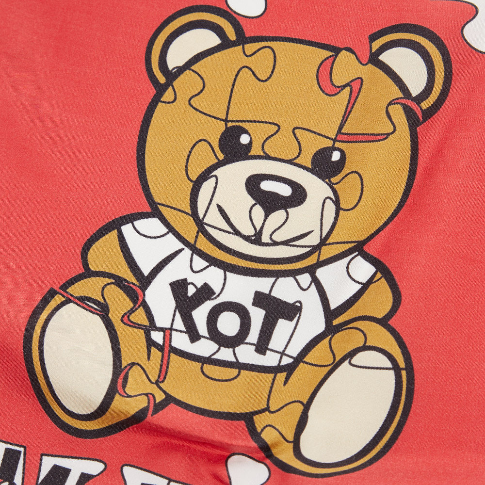 moschino多色趣味卡通小熊拼图造型女士服装配饰围巾