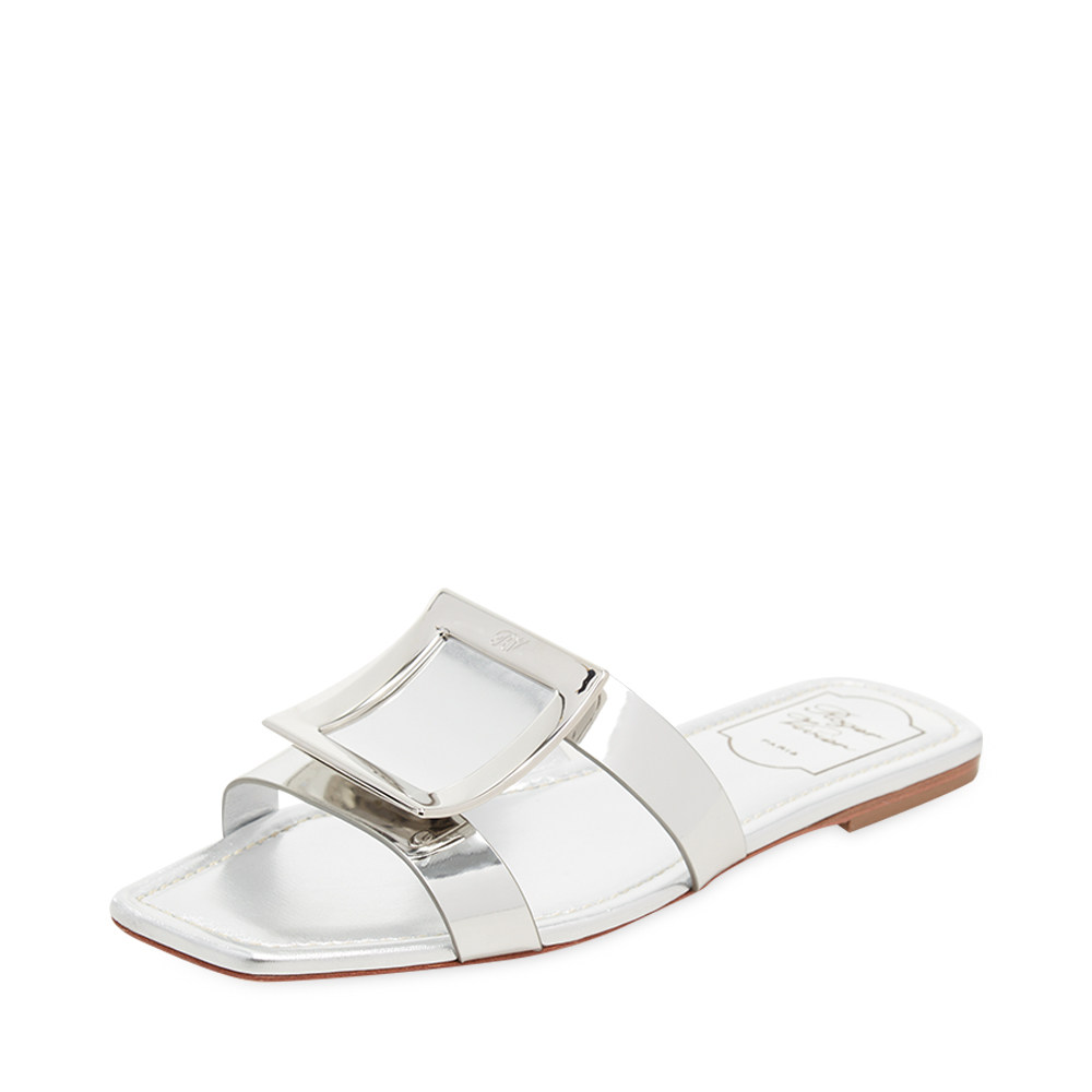 rogervivier罗杰维杰维维亚rv银色牛皮经典女士拖鞋包头拖