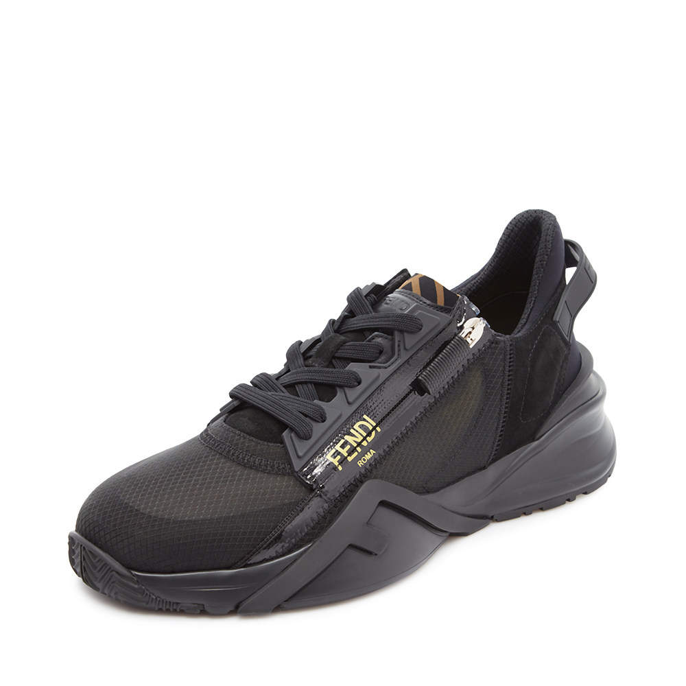 fendi芬迪黑色烫金logo拉链男士低帮运动鞋男鞋单鞋
