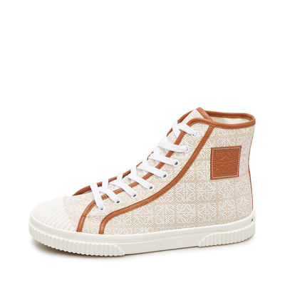 罗意威loewe秋冬驼色皮革拼接男士高帮帆布鞋秋季女神礼物高帮鞋