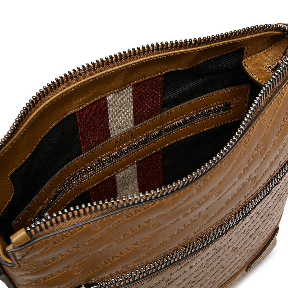 bally/巴利经典款多色牛皮logo压纹条纹肩带商务男士斜挎包单肩包