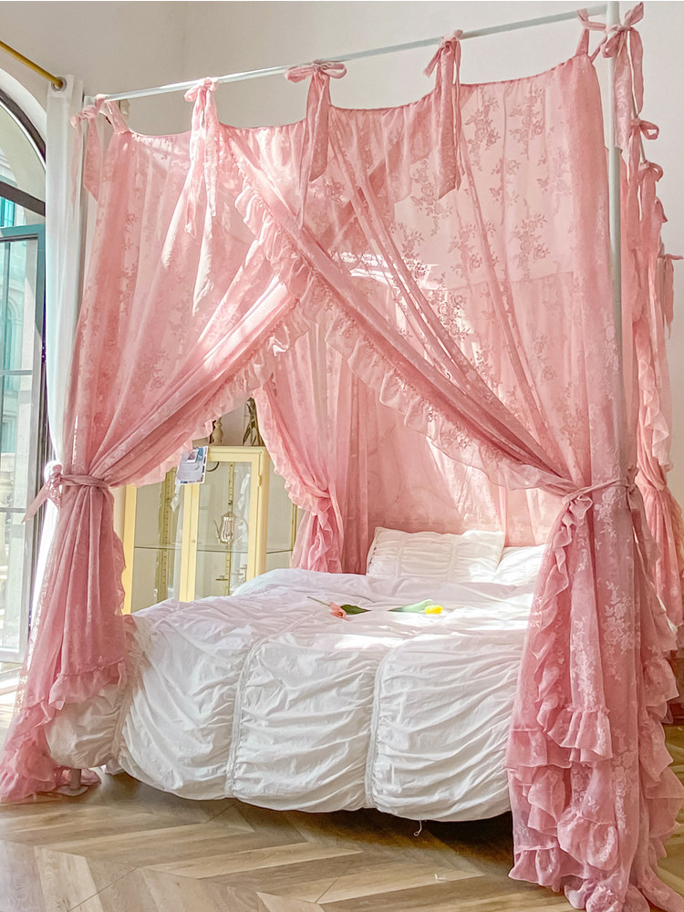 粉色公主少女ins法式蕾丝宫廷蚊帐18m15米床三开门蚊帐