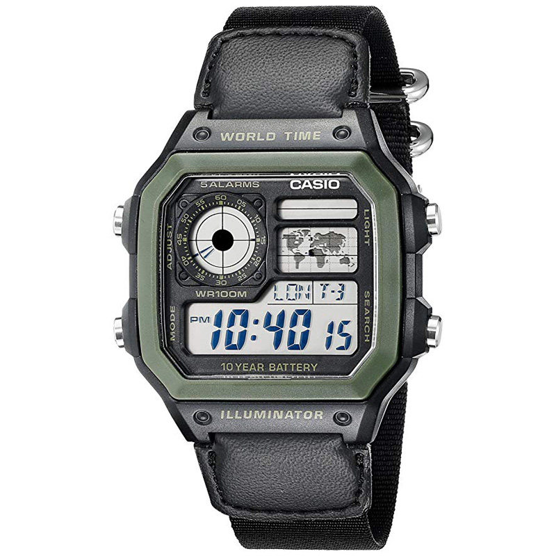 卡西欧手表casioae-1200whb-3b户外运动防水复古布带日韩腕表