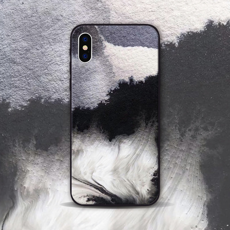 黑白纹理意境软壳iphone7p三星s9oppor11华为手机保护套
