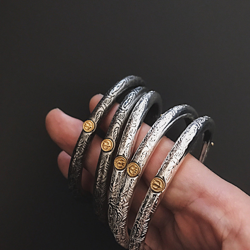 中古原宿印第安菊地健四目唐草纹图腾飞鸟点金鹰嘴头男女开口手镯
