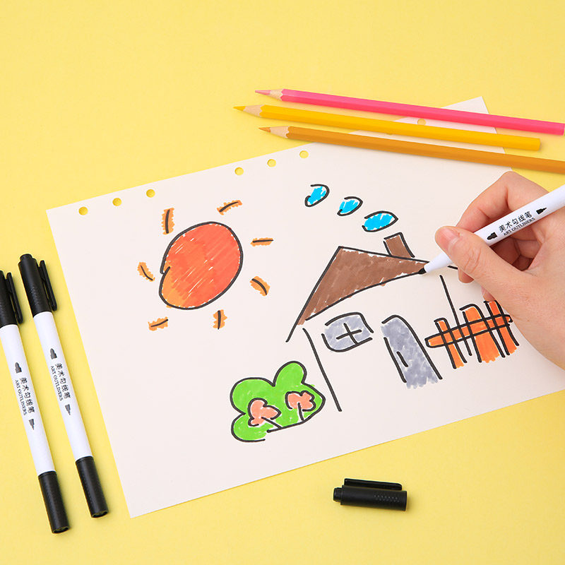 晨光美术勾线笔黑色儿童水性双头记号笔细油性勾线笔