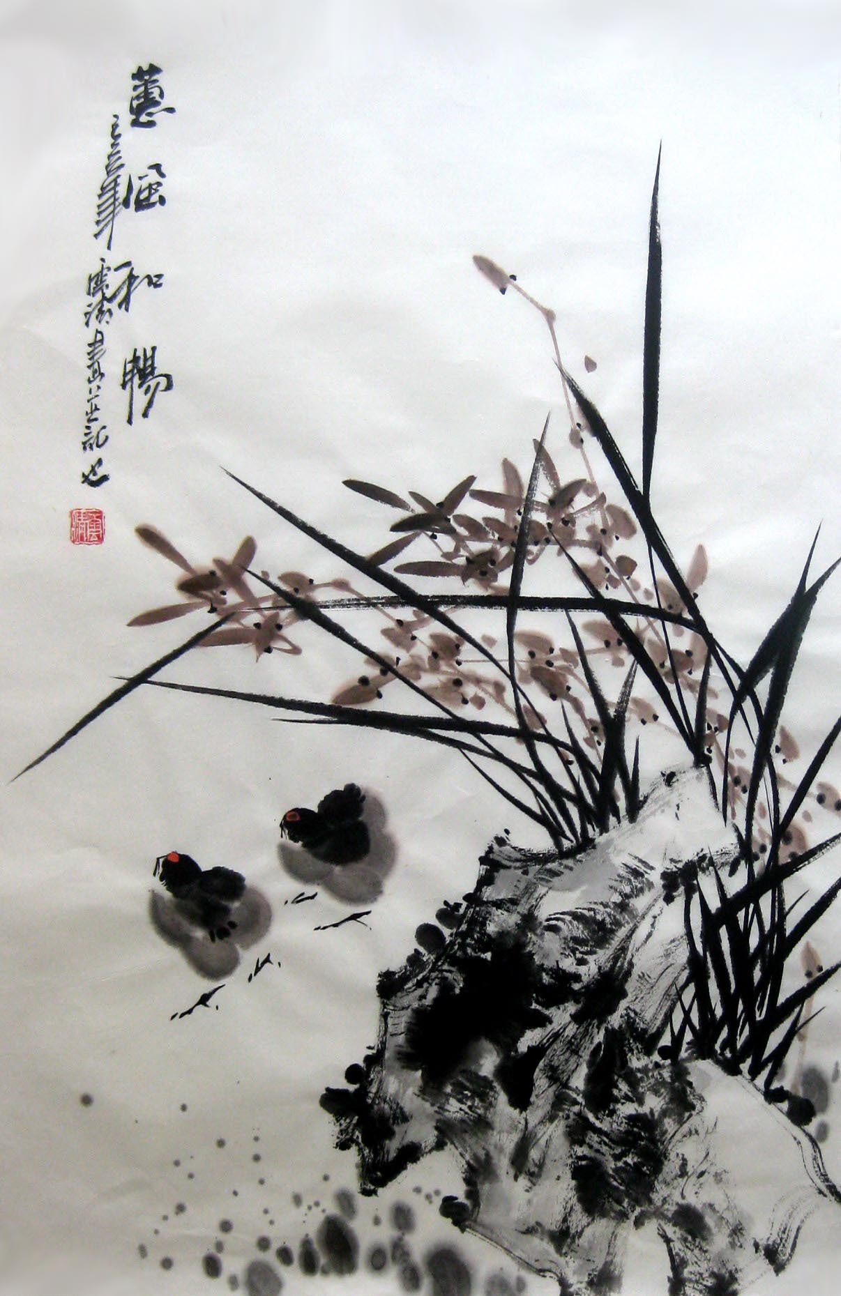 兰草兰花三开四尺手绘云清花鸟国画字画家居装饰国画