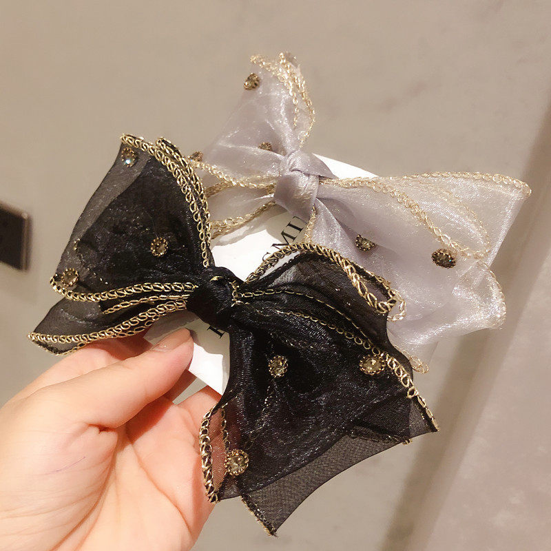 2020新款蕾丝丝网纱带钻顶蝴蝶结发夹金属盘发旅行发卡