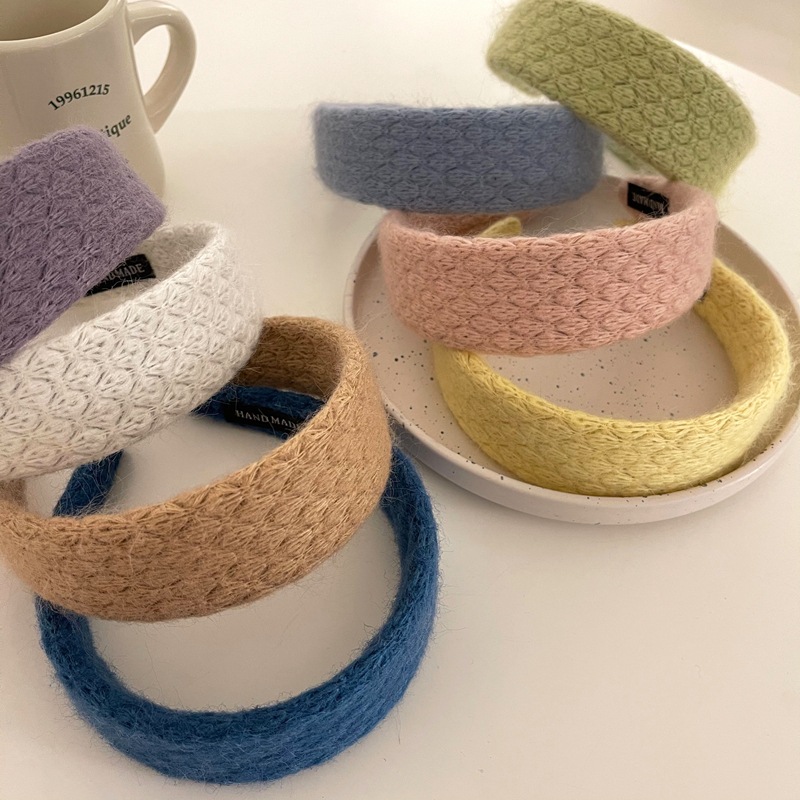 糖果色毛线发箍女秋冬百搭外出宽边白色针织复古旅行发卡