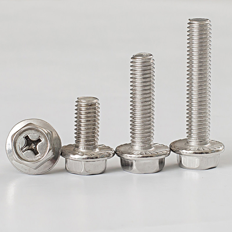法兰不锈钢十字螺丝六角螺栓防滑带垫螺钉m4m5m6m8螺栓