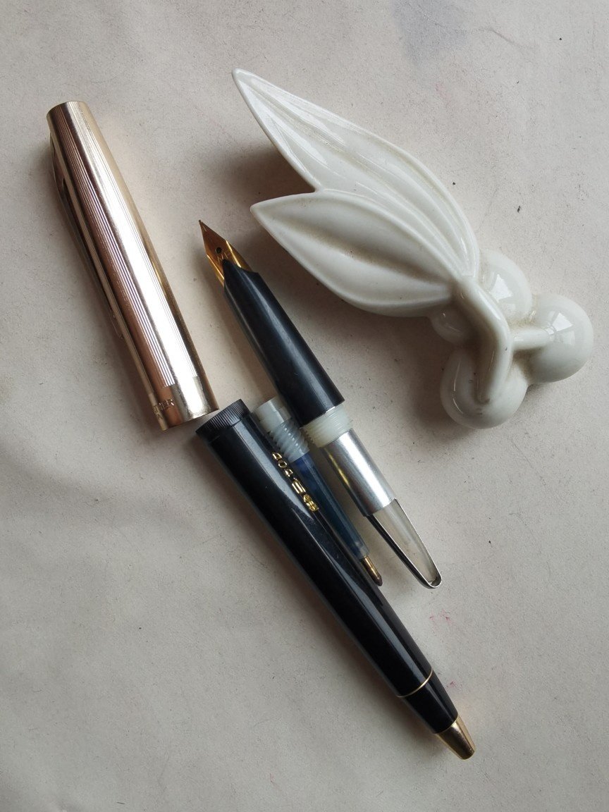 钢笔白翎铝帽明尖两用90年代库存怀旧经典文具钢笔