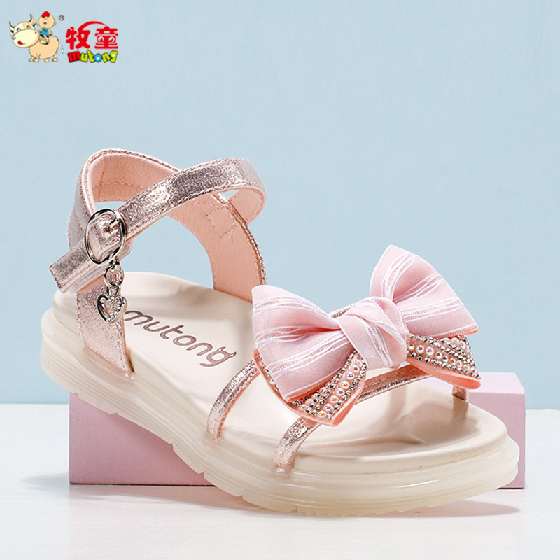 牧童儿童凉鞋2022夏季休闲蝴蝶结女童时装可爱凉鞋