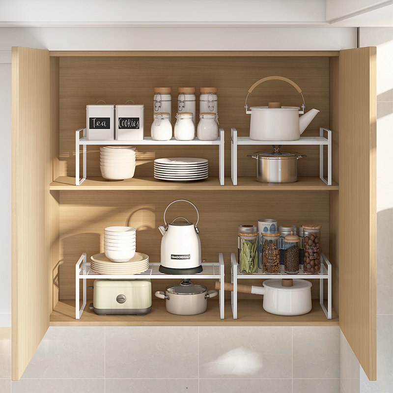 厨房台面置物架隔板分层桌面双层多功能储物锅橱柜厨房置物架