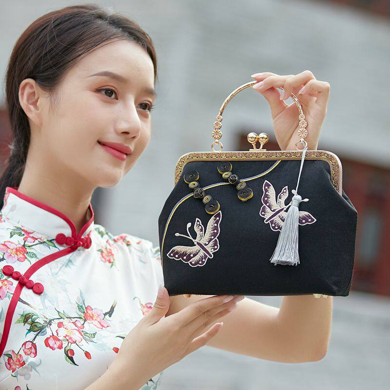 古风旗袍手提包复古手工口金包女包晚宴刺绣包民通用款女包
