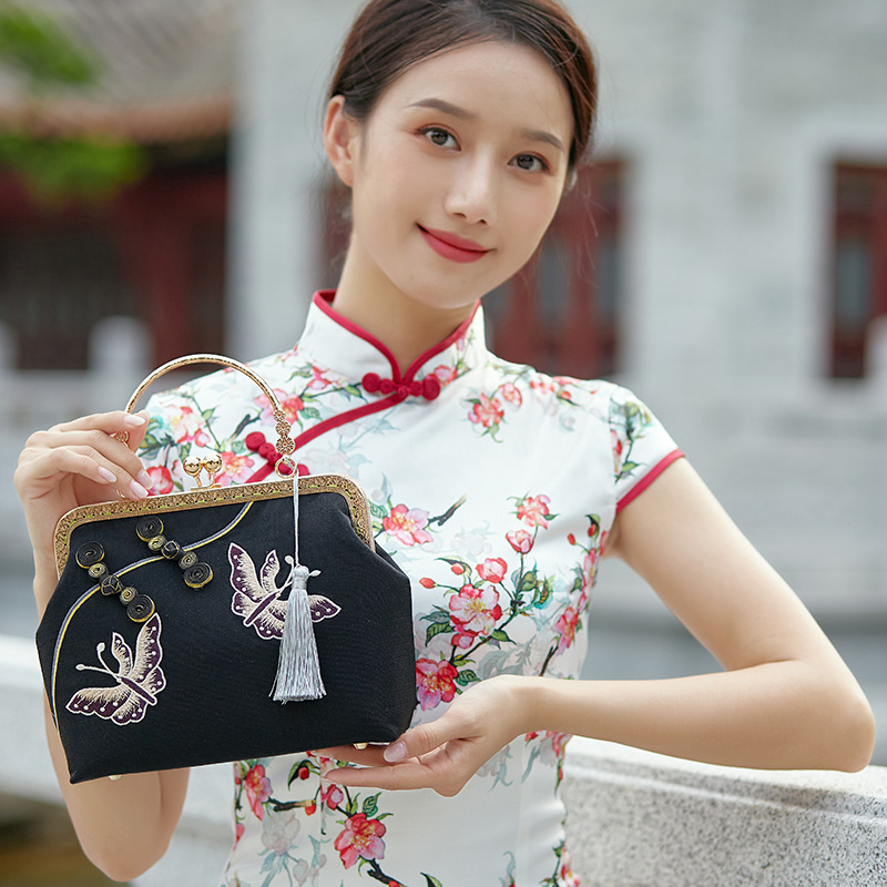 古风旗袍手提包复古手工口金包女包晚宴刺绣包民通用款女包