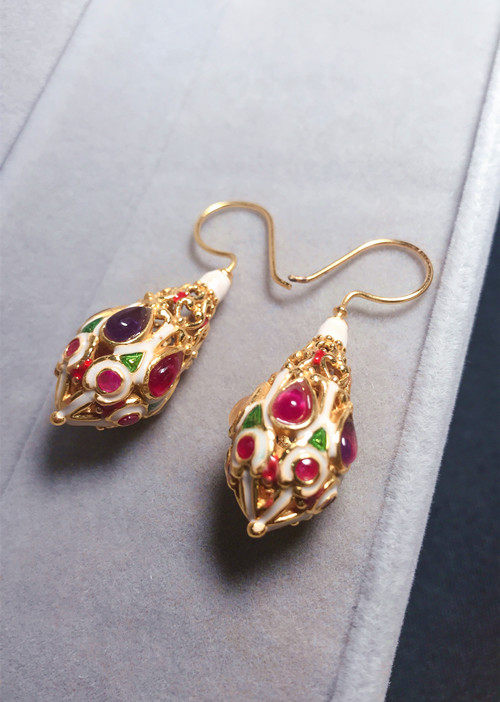 已售鉴赏进口纯银24k金橄榄橄榄型彩宝耳环耳饰