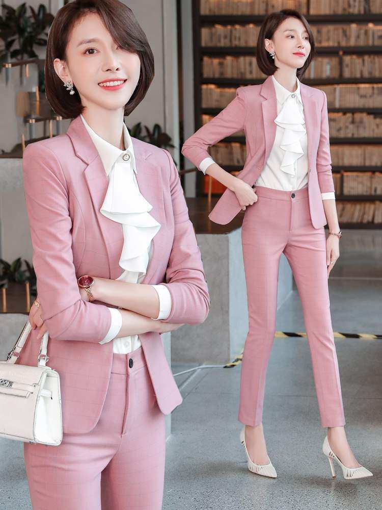 粉色西装套装御姐时尚韩版轻熟风名媛女装洋气职业女裙套装