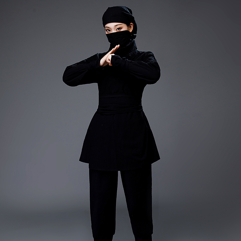 古装影视夜行衣女黑色棉麻刺客客服武侠杀手民族服装