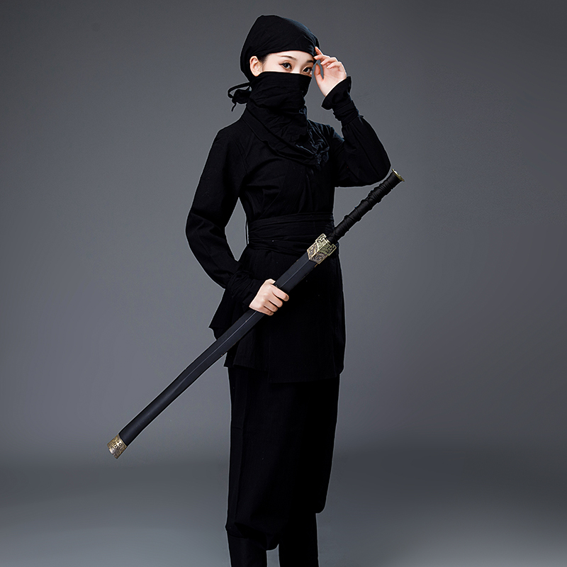 古装影视夜行衣女黑色棉麻刺客客服武侠杀手民族服装