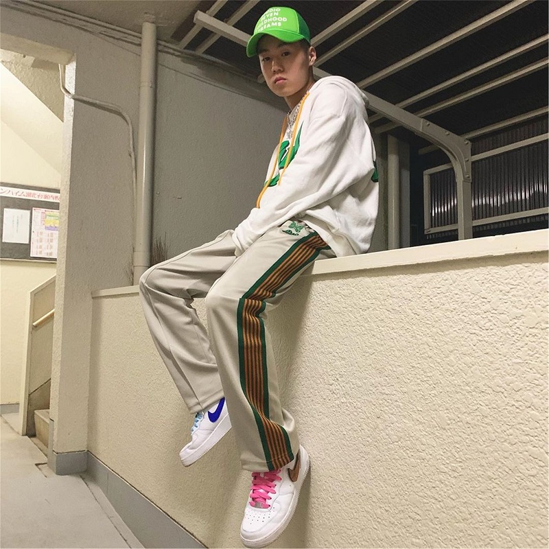 Needles track蝴蝶小众潮牌高街百搭运动休闲直筒阔腿宽松长裤男