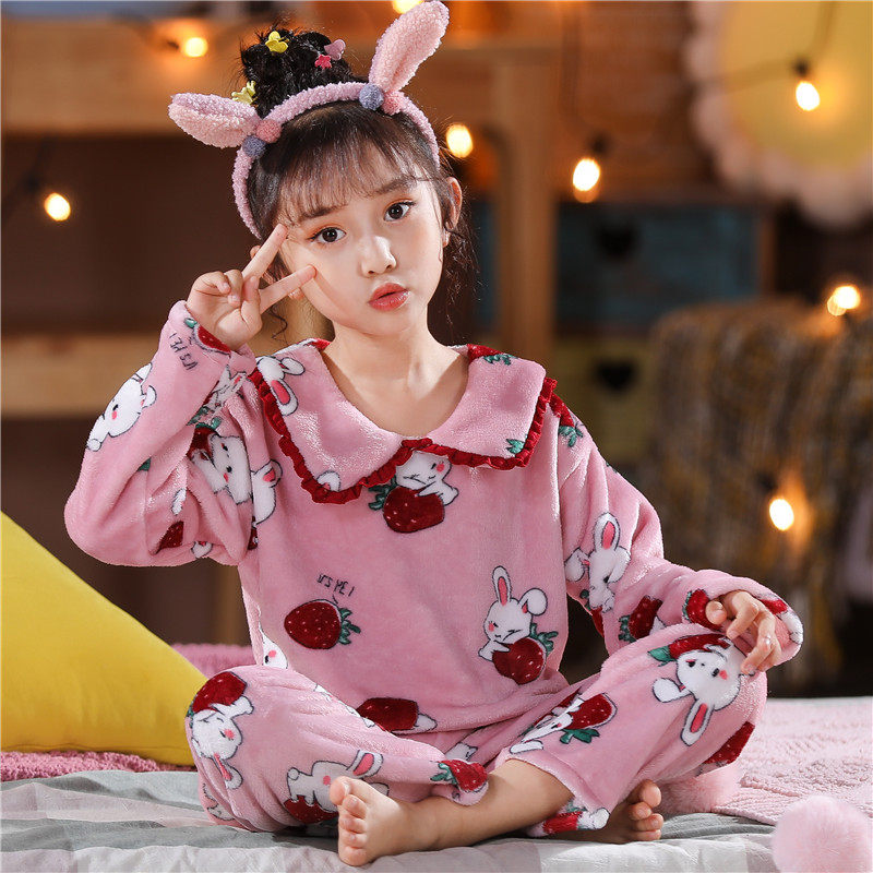 女童睡衣秋冬季珊瑚瑚绒保暖中大公主娃娃宝宝家居服套装