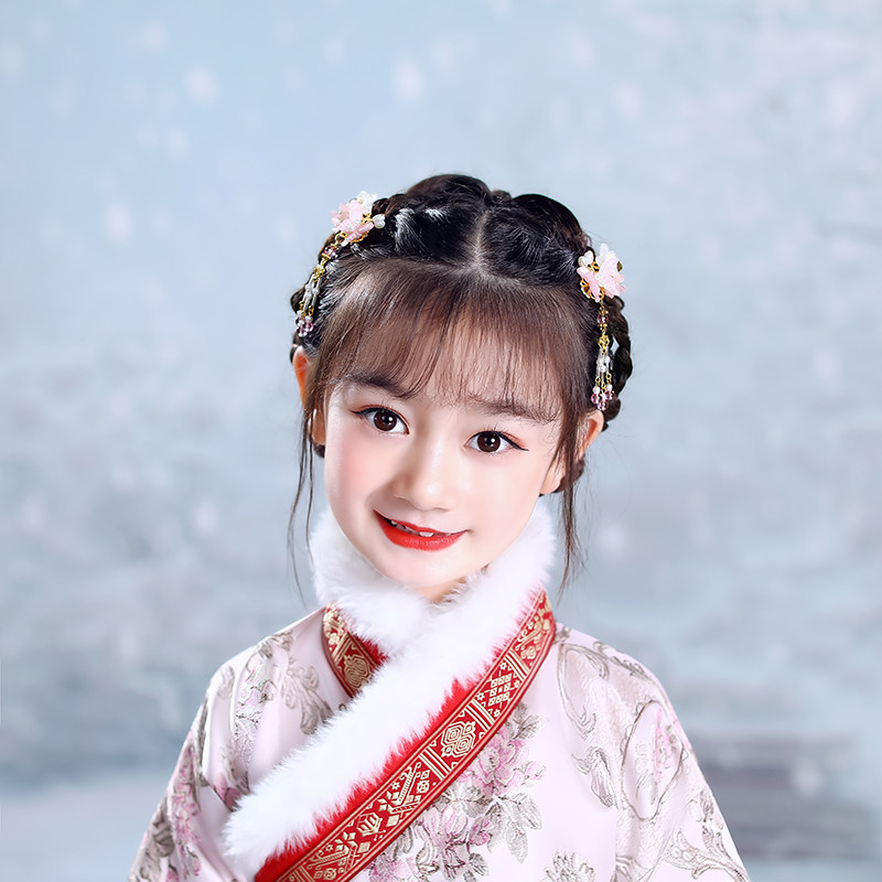 儿童汉服头饰女童发饰古代边夹蝴蝶发卡古装发饰