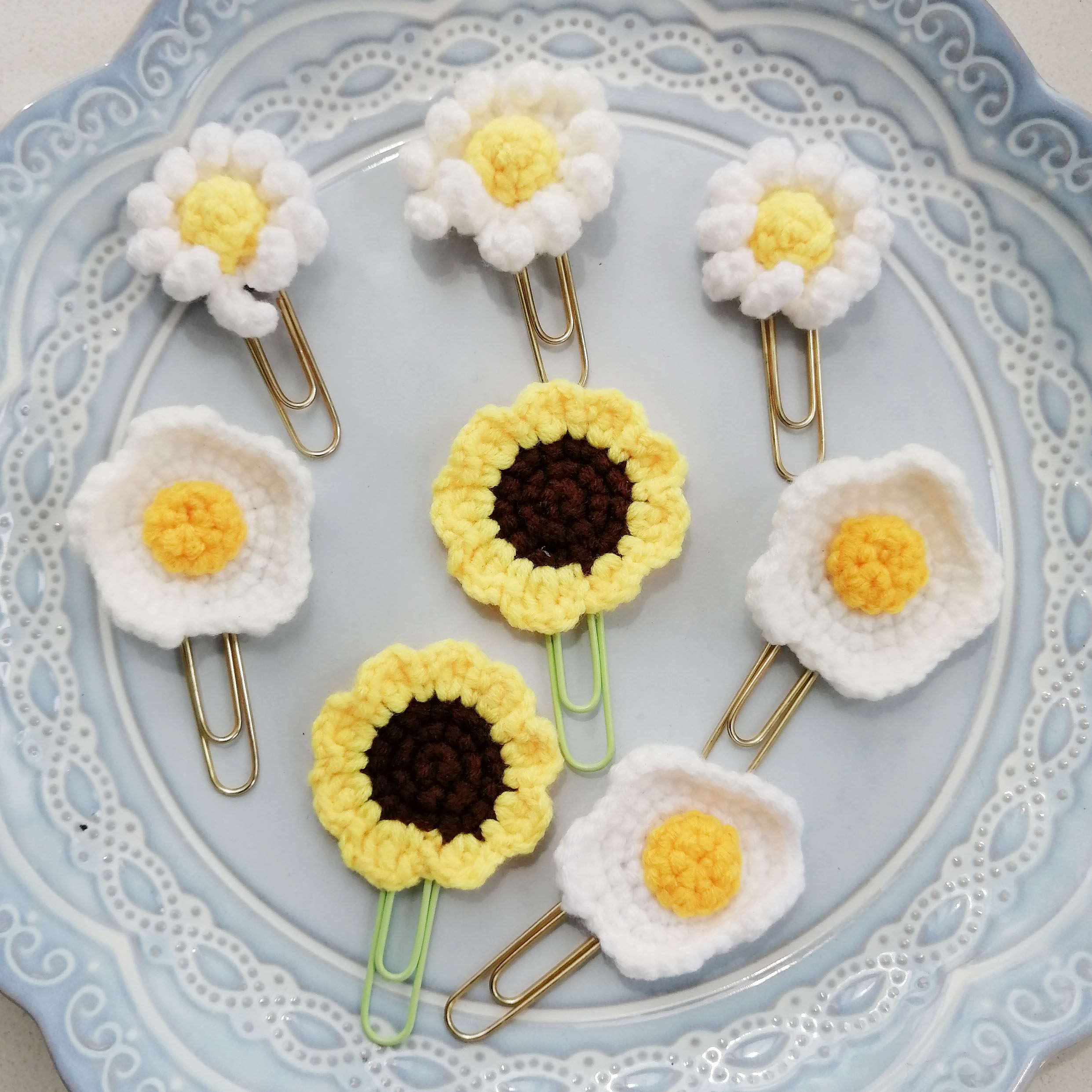原创手工编织可爱鸭子鹅熊兔子雏菊鸡蛋向日葵书签