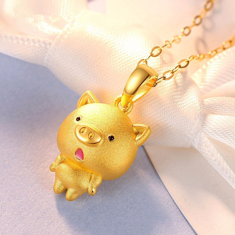 黄金宝足金男款本命年项链金宝宝3d吊坠金猪小金颈饰