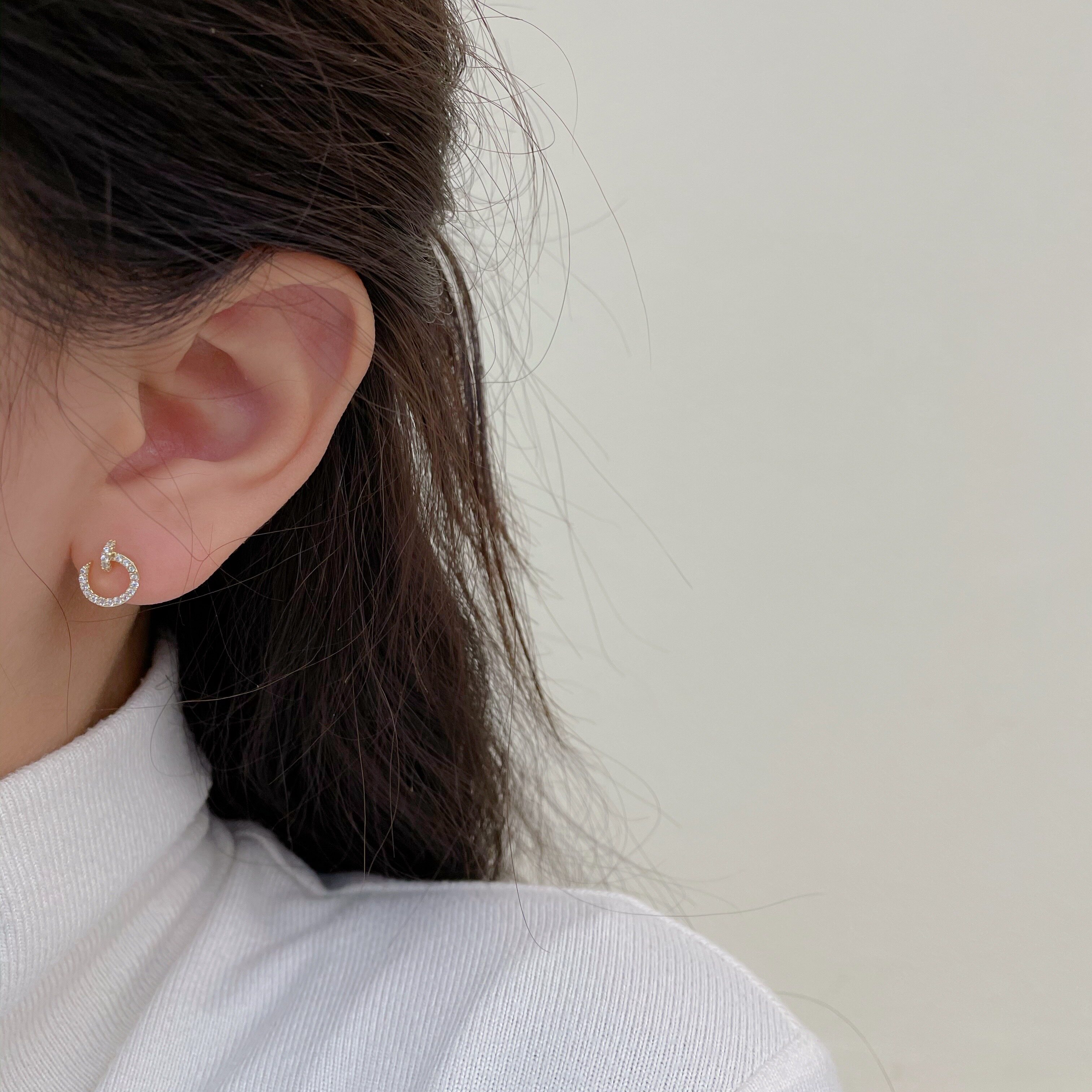 s925银针水钻钉子耳钉韩国气质耳环睡觉不用耳钉