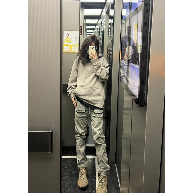 机能工装束脚排扣裤子男夏季薄ins潮美式vibe高街设计感小众长裤