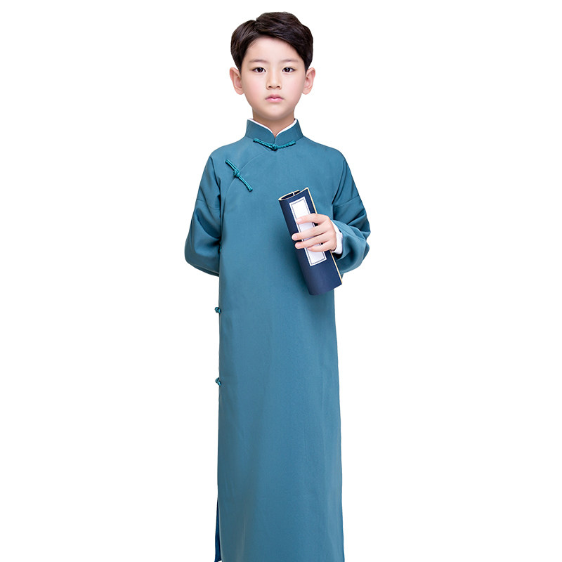民国新款儿童相声长衫长袍大褂男童古装学生装儿童演出服