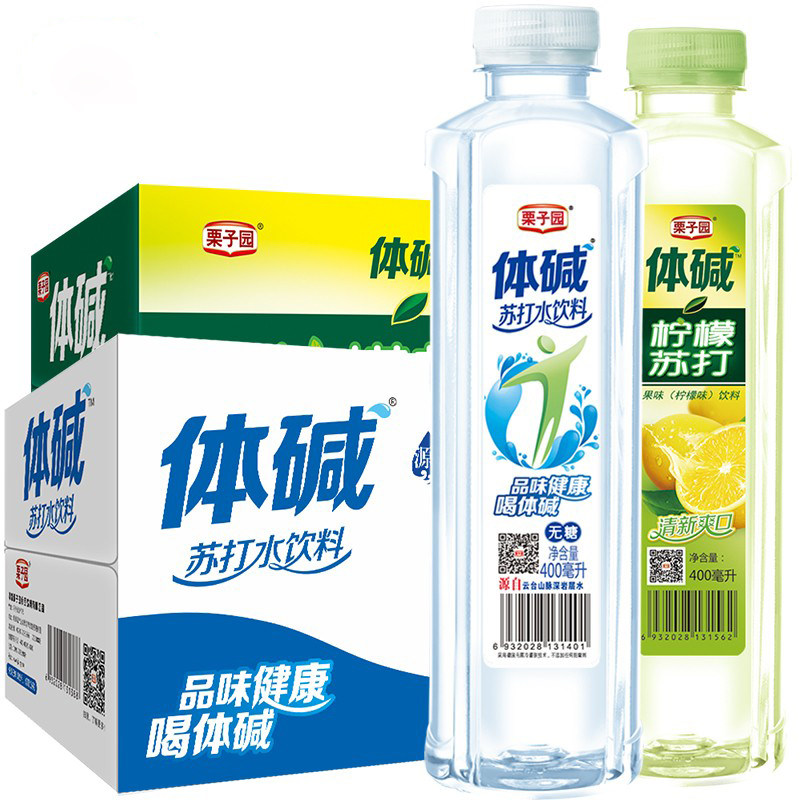 栗子园体碱苏打苏打水水蜜桃整箱24瓶400ml无气弱碱性饮用水