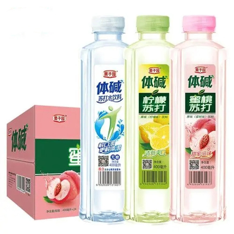 栗子园体碱苏打苏打水水蜜桃整箱24瓶400ml无气弱碱性饮用水