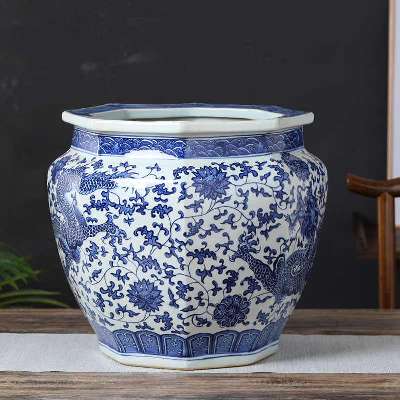 景德镇陶瓷花盆青花瓷八角缸种绣球花树盆手工花盆
