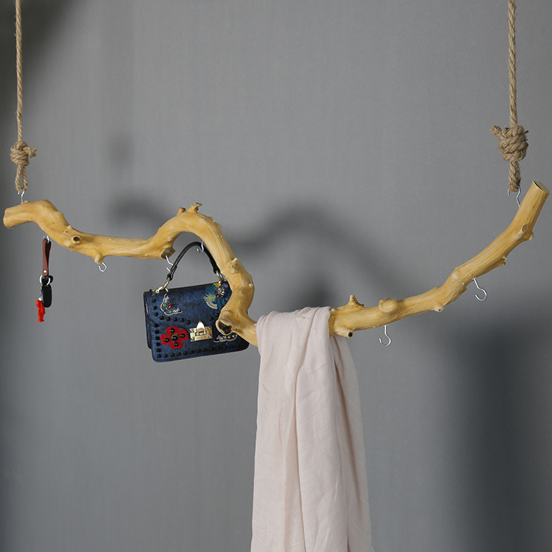 树枝装饰衣帽架钩子衣架天然原木造型去皮本色干花