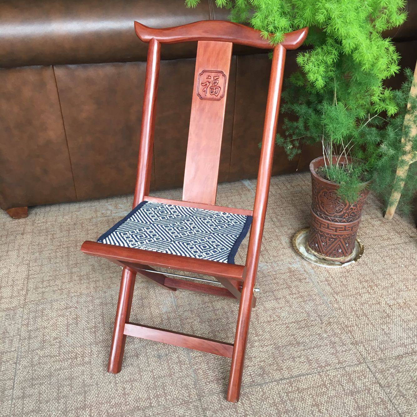 实木红木靠背马扎椅子山东工艺马札折叠凳