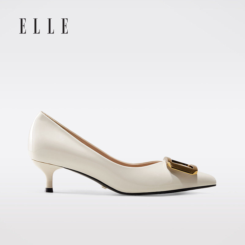 elle女鞋2021春夏新款复古金属气质女王时尚单鞋