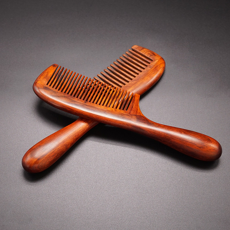 檀木木梳按摩紫檀梳子红木头皮不伤发非洲把手梳子