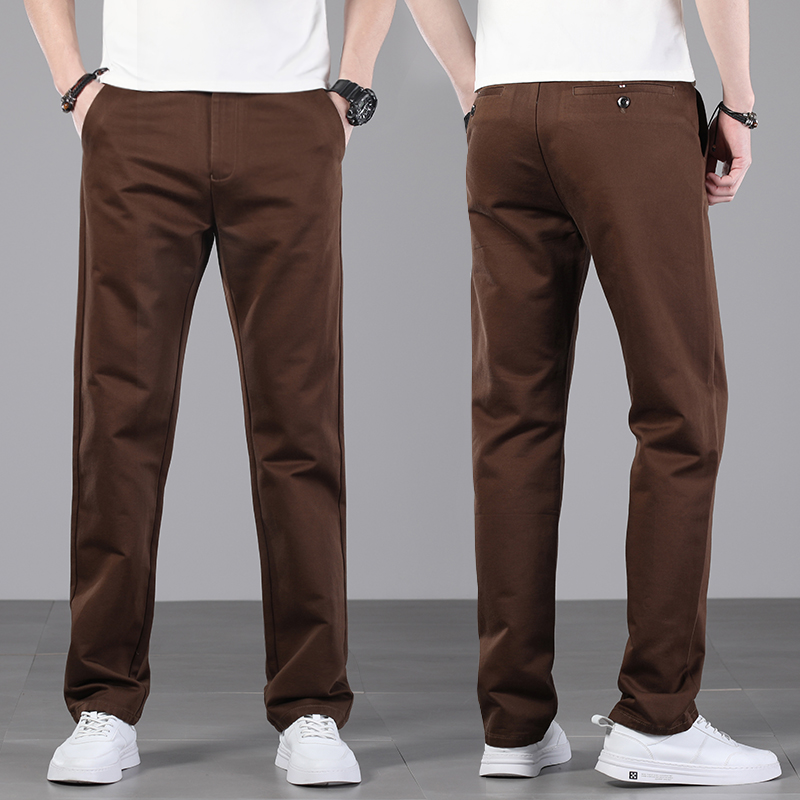 咖啡色休闲裤男直筒宽松长裤夏季薄款卡其色高端弹力纯棉夏款裤子