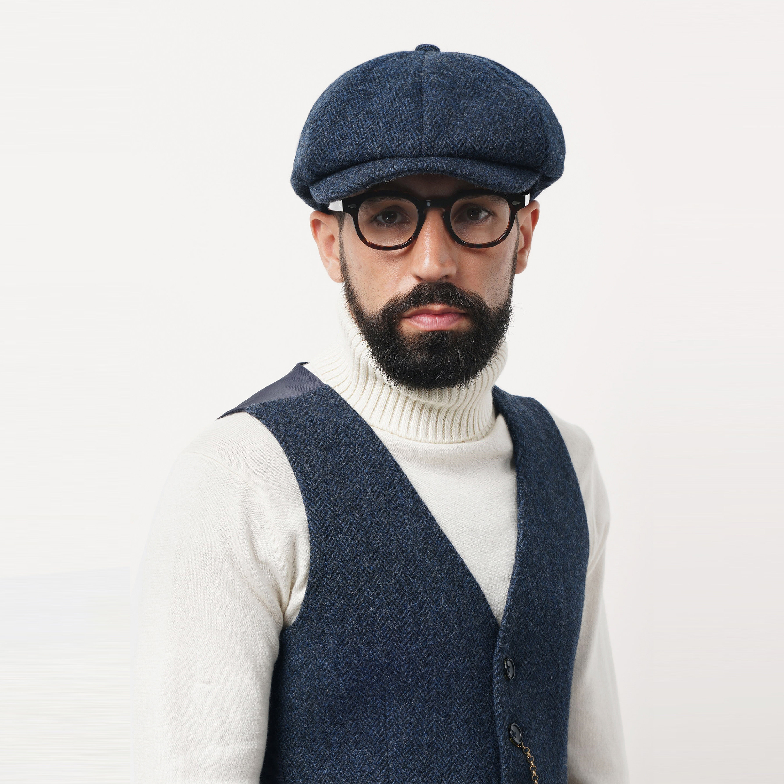 秋冬复古英式雅痞全羊羊毛人字纹粗花呢鱼骨帽子