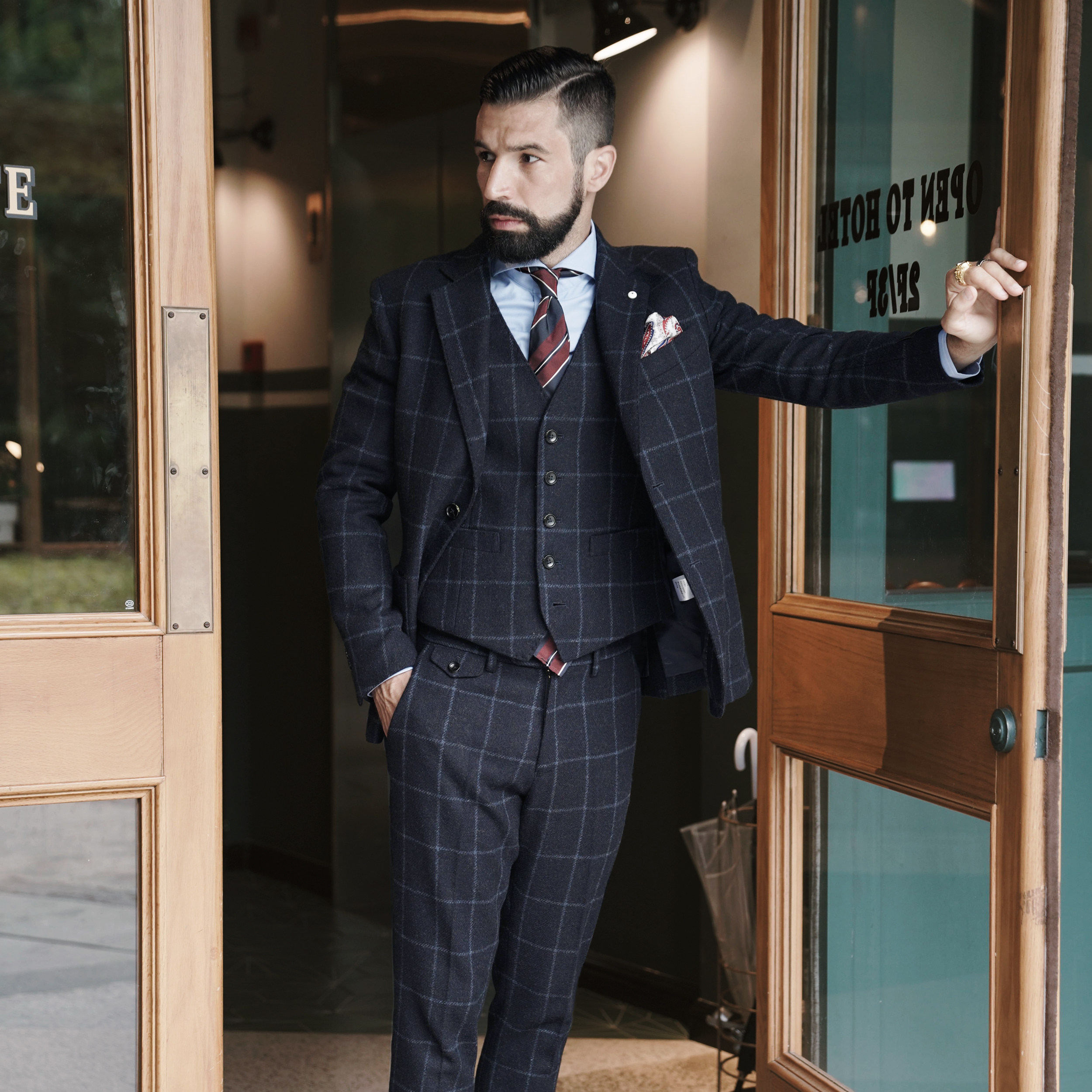 艾比路格子西装修身雅痞绅士复古新品方格子海军背心