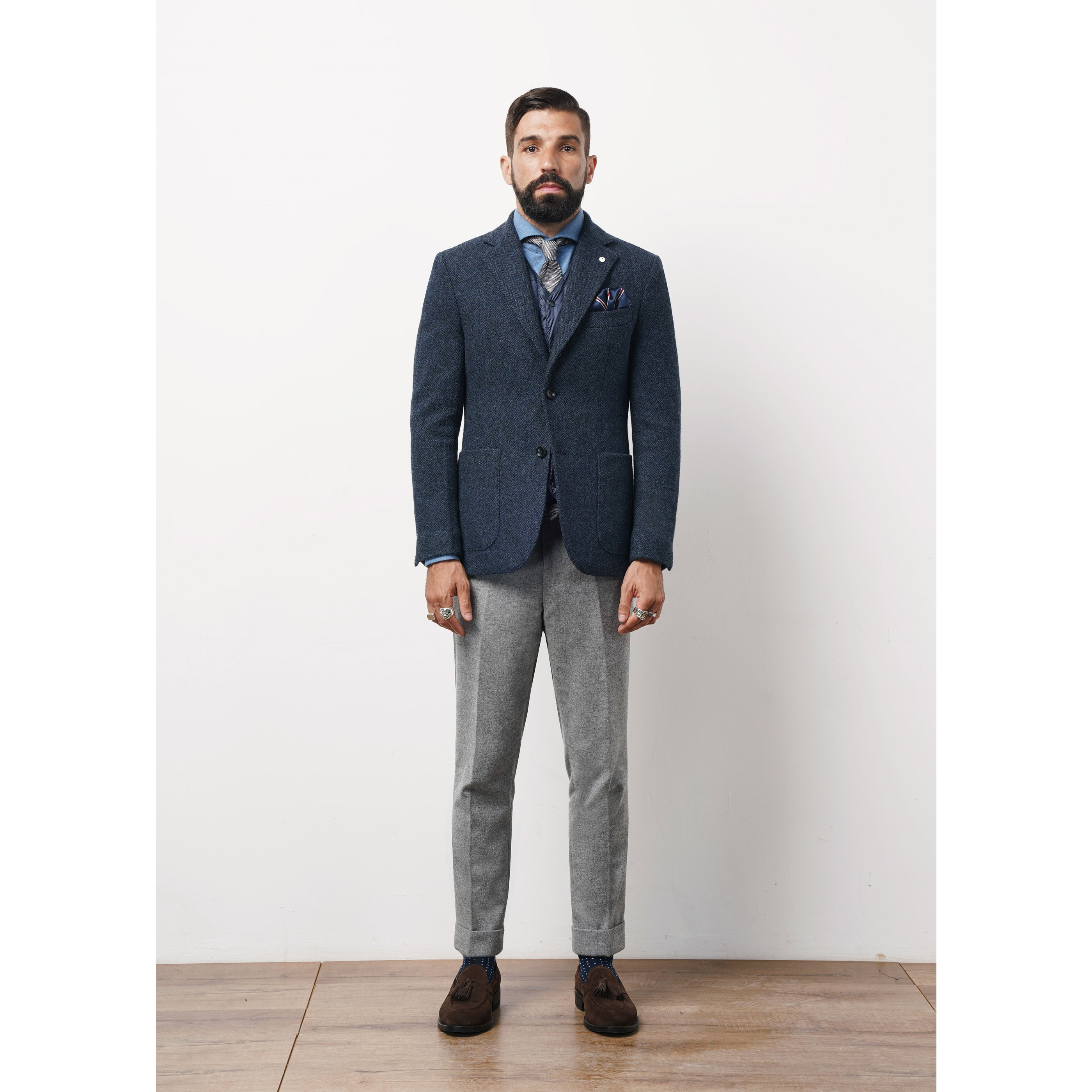 艾比路秋冬高端全羊羊毛人字花呢英式复古绅士西服