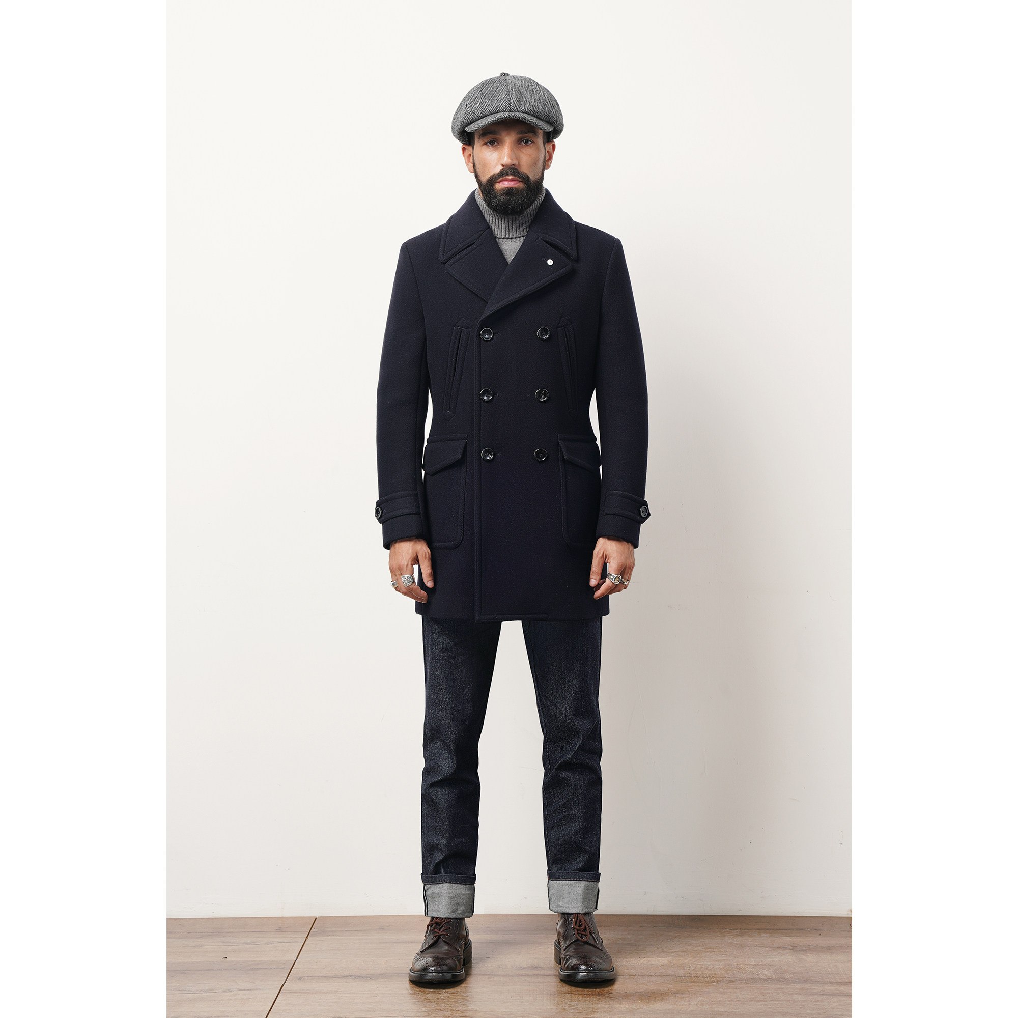 秋冬进口澳洲羊毛海军pea-coat复古绅士740双排扣毛呢派克大衣  价格