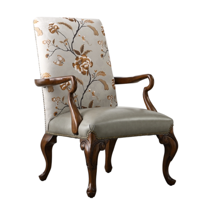 美式椅子接待餐椅扶手欧式复古古典布艺新古典餐椅